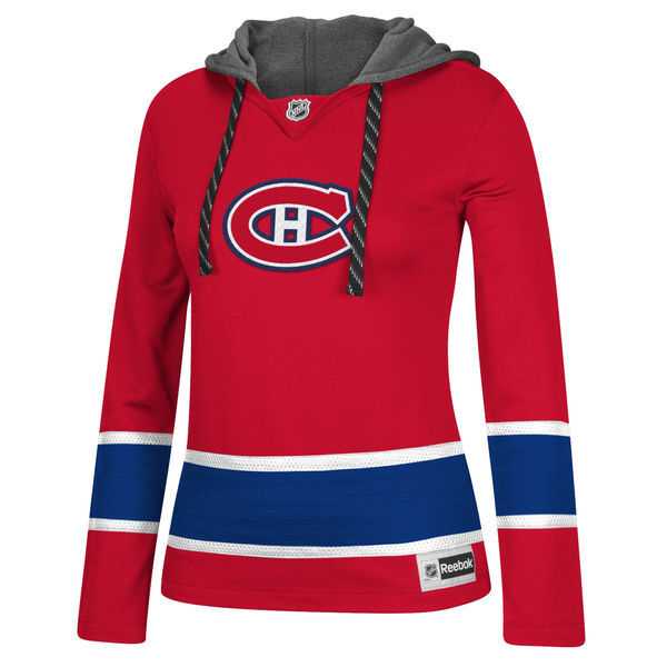 Customized Women Montreal Canadiens Any Name & Number Red Stitched Hockey Hoodie