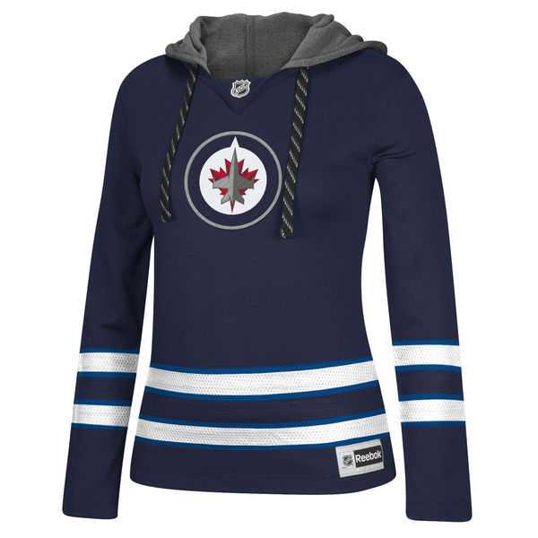 Customized Women Winnipeg Jets Any Name & Number Blue Stitched Hockey Hoodie