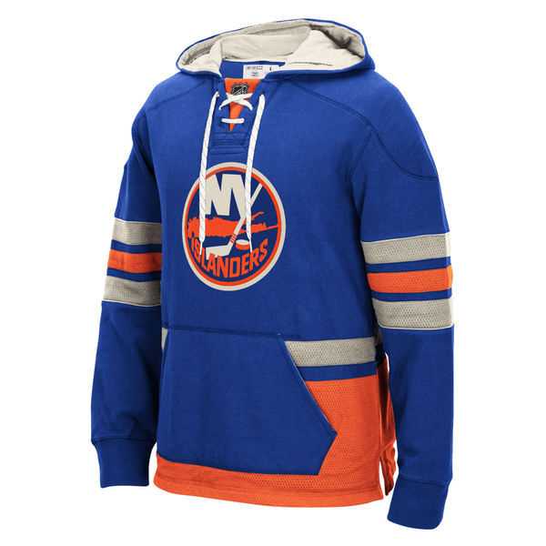 New York Islanders Blank (No Name & Number) Light Blue-Orange Stitched NHL Pullover Hoodie WanKe