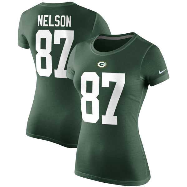 WOMEN GREEN BAY PACKERS #87 JORDY NELSON NIKE GREEN PLAYER NAME & NUMBER T-SHIRT