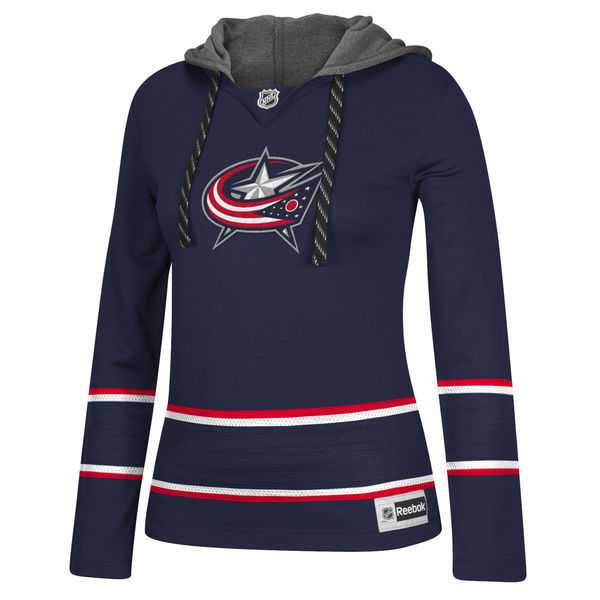 Women Blue Jackets Blank (No Name & Number) Navy Blue Stitched NHL Pullover Hoodie WanKe