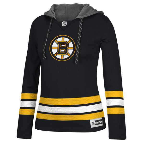 Women Boston Bruins Blank (No Name & Number) Black Stitched NHL Pullover Hoodie WanKe