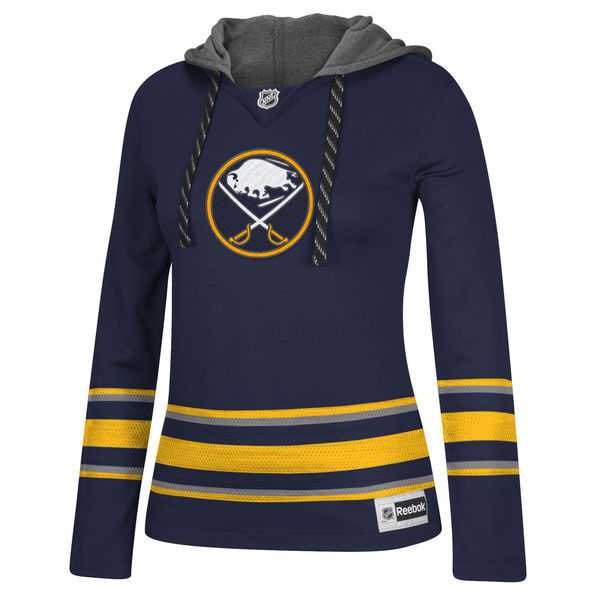Women Buffalo Sabres Blank (No Name & Number) Navy Blue Stitched NHL Pullover Hoodie WanKe