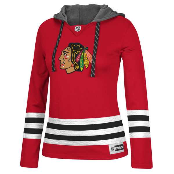 Women Chicago Blackhawks Blank (No Name & Number) Red Stitched NHL Pullover Hoodie WanKe