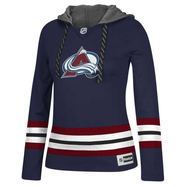 Women Colorado Avalanche Blank (No Name & Number) Navy Blue Stitched NHL Pullover Hoodie WanKe