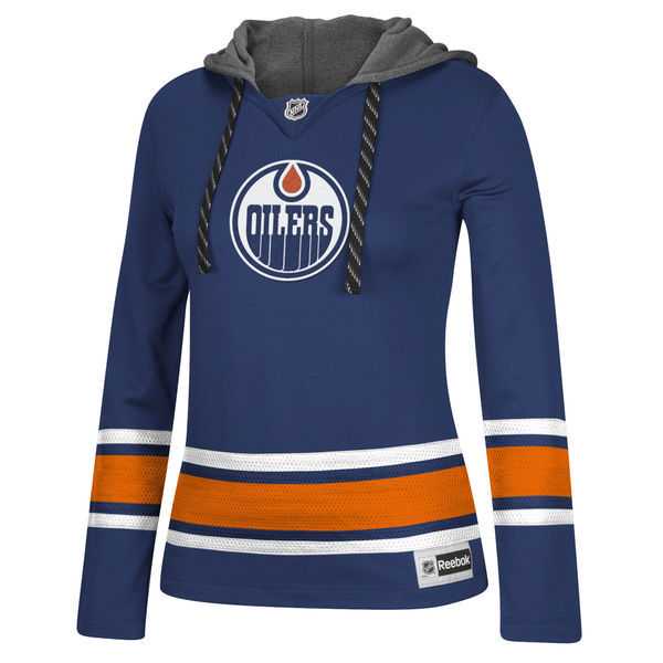 Women Edmonton Oilers Blank (No Name & Number) Navy Blue Stitched NHL Pullover Hoodie WanKe