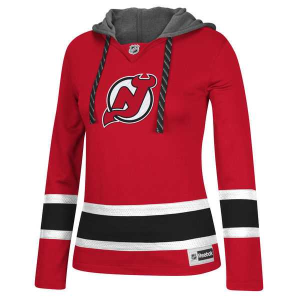 Women New Jersey Devils Blank (No Name & Number) Red Stitched NHL Pullover Hoodie WanKe
