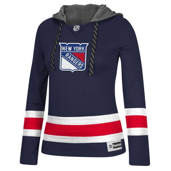 Women New York Rangers Blank (No Name & Number) Navy Blue Stitched NHL Pullover Hoodie WanKe