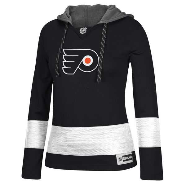 Women Philadelphia Flyers Blank (No Name & Number) Black Stitched NHL Pullover Hoodie WanKe
