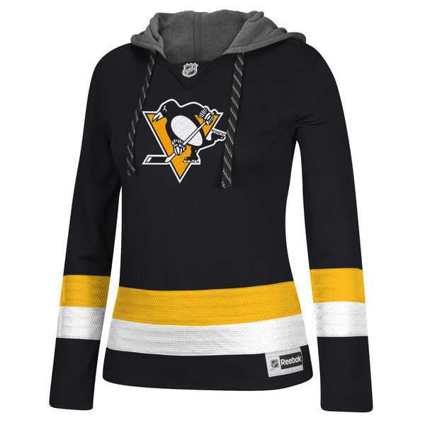 Women Pittsburgh Penguins Blank (No Name & Number) Black Stitched NHL Pullover Hoodie WanKe