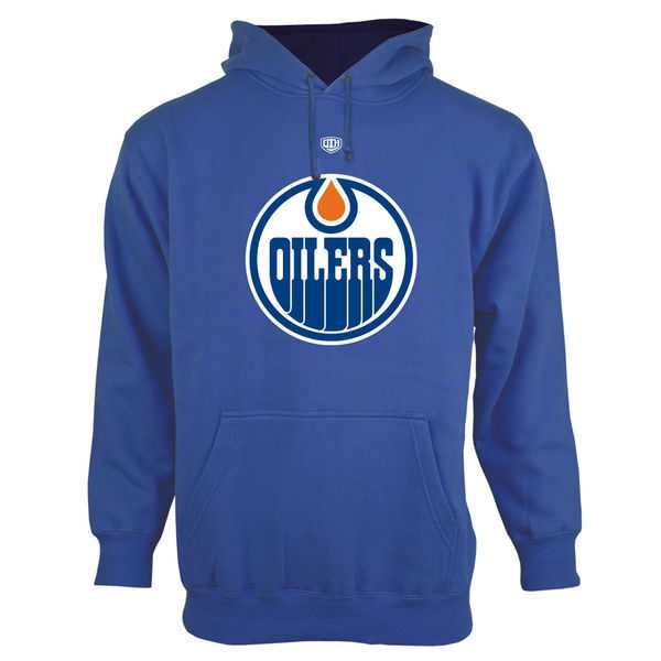 Men's Edmonton Oilers Old Time Hockey Big Logo with Crest Pullover Hoodie - Royal Blue