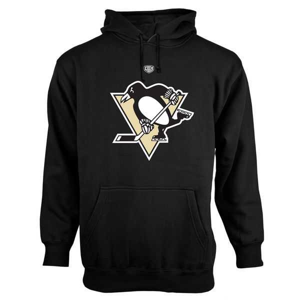 Men's Pittsburgh Penguins Old Time Hockey Big Logo with Crest Pullover Hoodie - Black