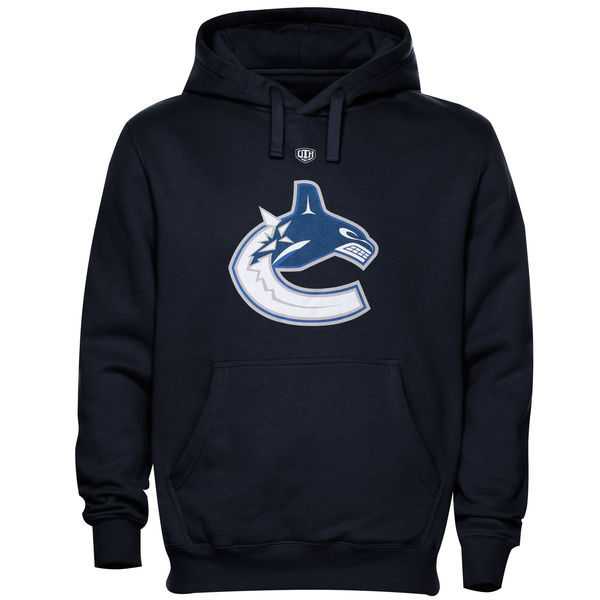 Men's Vancouver Canucks Old Time Hockey Big Logo with Crest Pullover Hoodie - Navy Blue