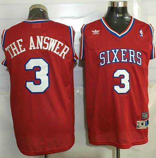 Philadelphia 76ers #3 Allen Iverson Red Throwback The Answer Stitched NBA Jersey