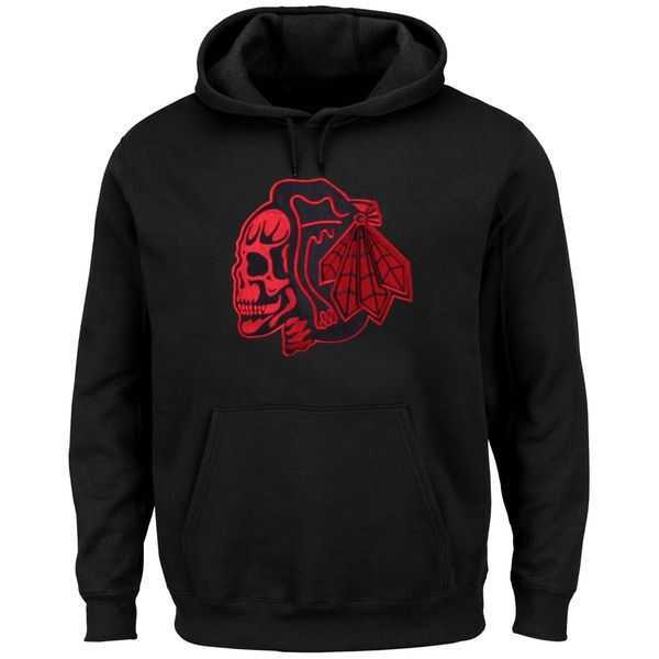 Chicago Blackhawks Red Skull Head Black  Pullover Hoodie WEM