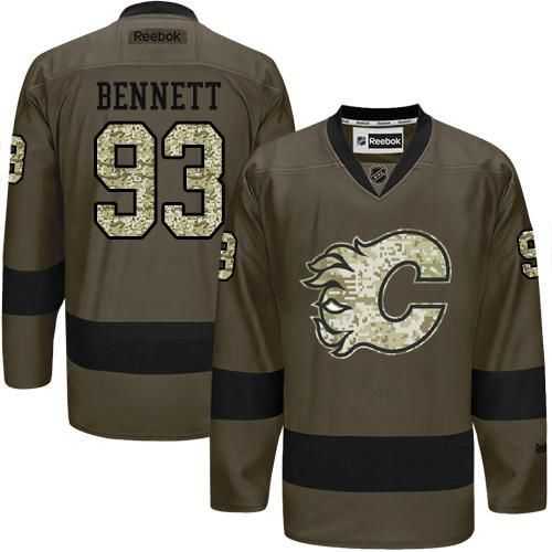 Glued Calgary Flames #93 Sam Bennett Green Salute to Service NHL Jersey