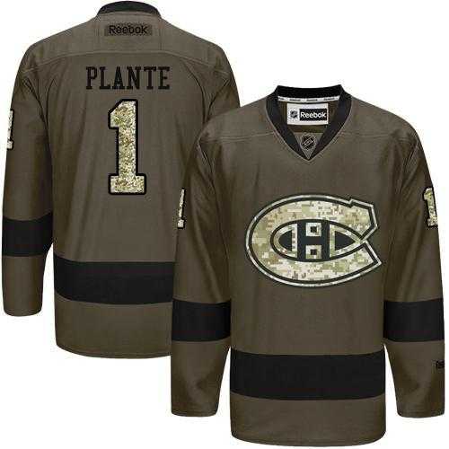 Glued Montreal Canadiens #1 Jacques Plante Green Salute to Service NHL Jersey