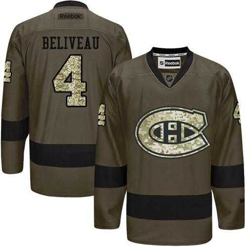 Glued Montreal Canadiens #4 Jean Beliveau Green Salute to Service NHL Jersey