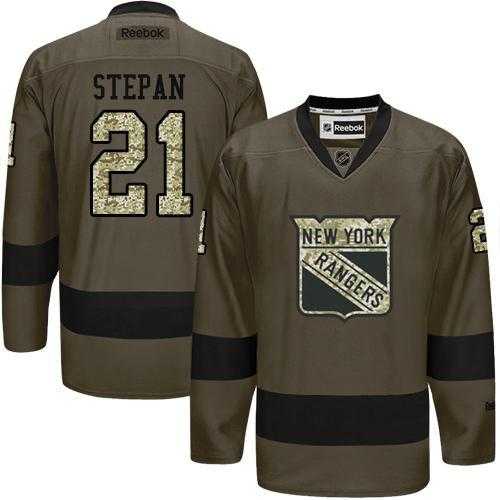 Glued New York Rangers #21 Derek Stepan Green Salute to Service NHL Jersey