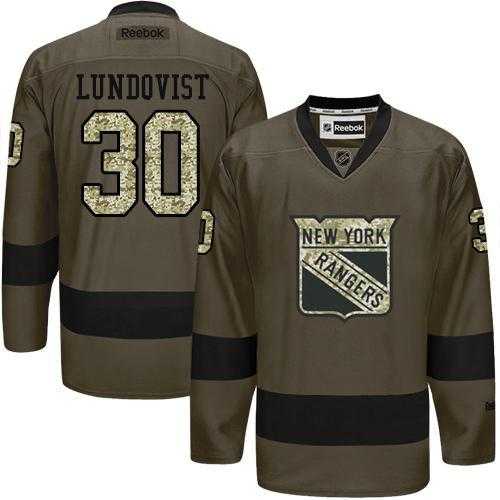 Glued New York Rangers #30 Henrik Lundqvist Green Salute to Service NHL Jersey