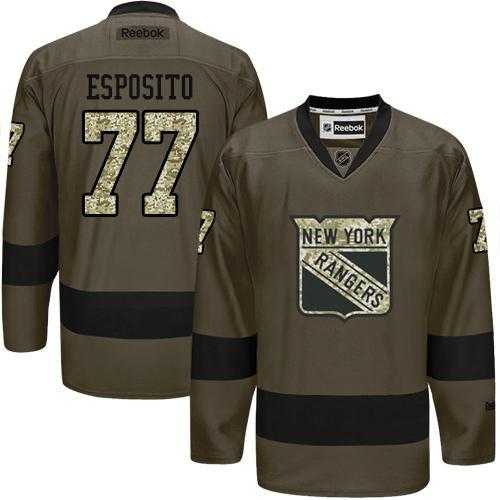 Glued New York Rangers #77 Phil Esposito Green Salute to Service NHL Jersey