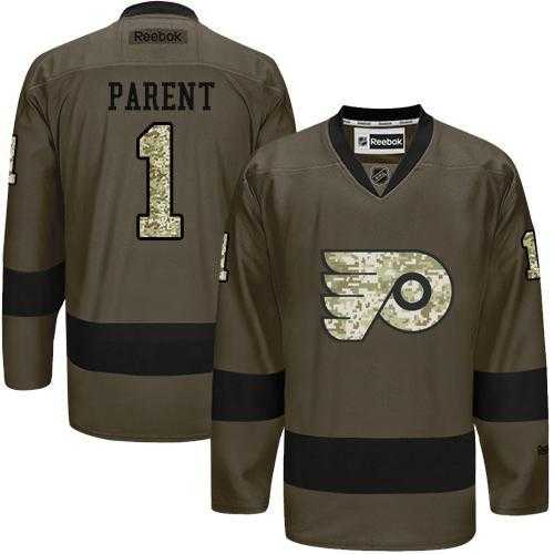 Glued Philadelphia Flyers #1 Bernie Parent Green Salute to Service NHL Jersey
