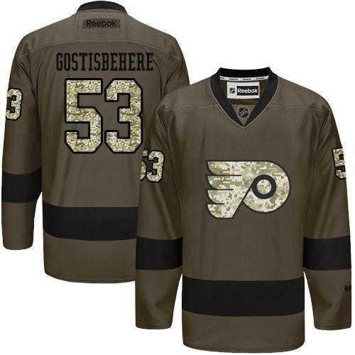 Glued Philadelphia Flyers #53 Shayne Gostisbehere Green Salute to Service NHL Jersey