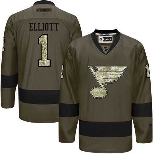 Glued St. Louis Blues #1 Brian Elliott Green Salute to Service NHL Jersey