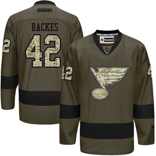 Glued St. Louis Blues #42 David Backes Green Salute to Service NHL Jersey