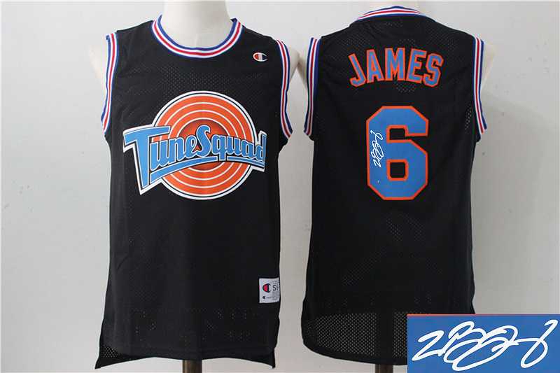 Chicago Bulls NBA Space Jam #6 LeBron James Black Swingman Throwback Signature Edition Jersey