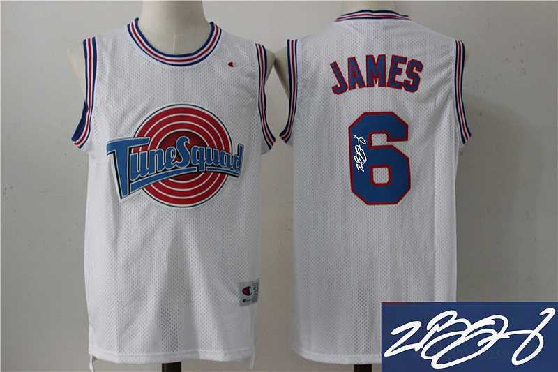 Chicago Bulls NBA Space Jam #6 LeBron James White Swingman Throwback Signature Edition Jersey