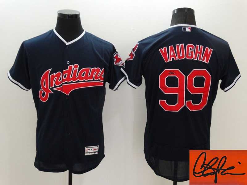 Cleveland Indians #99 Ricky Vaughn  Navy Blue Flexbase Collection Stitched Signature Edition Jersey