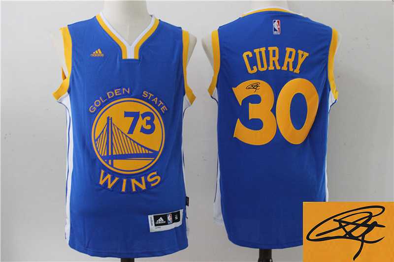 Golden State Warriors #30 Stephen Curry 73 Winning Blue Revolution 30 Swingman Stitched Signature Edition Jersey