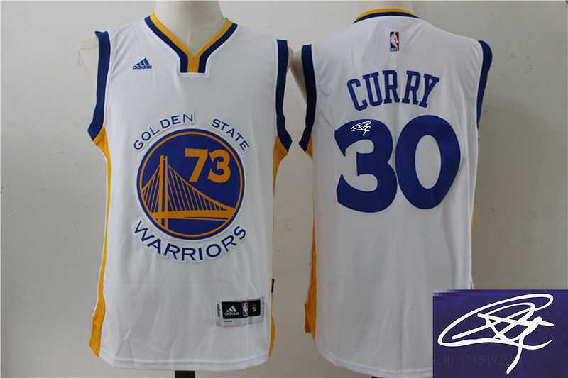 Golden State Warriors #30 Stephen Curry 73 Winning White Revolution 30 Swingman Stitched Signature Edition Jersey