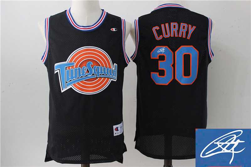 Golden State Warriors NBA Space #30 Stephen Curry Black Swingman Throwback Signature Edition Jersey