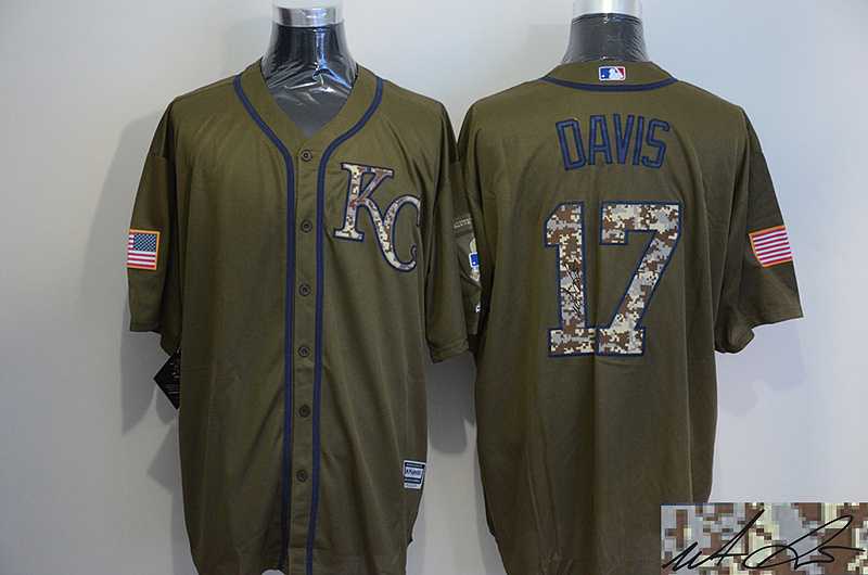 Kansas City Royals #17 Wade Davis Green Salute to Service Stitched Signature Edition Jersey