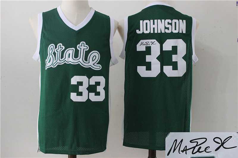 Michigan State Spartans #33 Magic Johnson Green Throwback Basketball Stitched NCAA Signature Edition Jersey