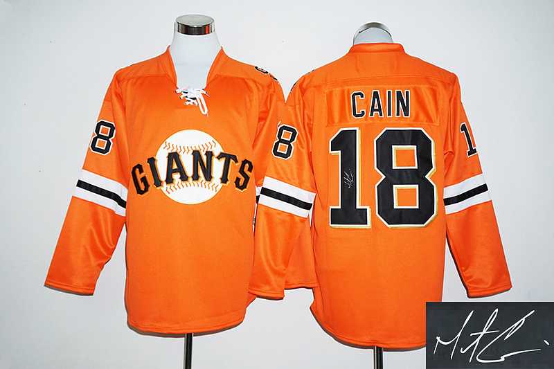 San Francisco Giants #18 Matt Cain Orange Long Sleeve Stitched Signature Edition Jersey