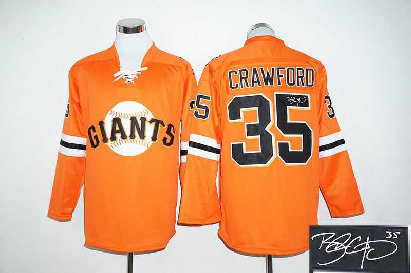 San Francisco Giants #35 Brandon Crawford Orange Long Sleeve Stitched Signature Edition Jersey