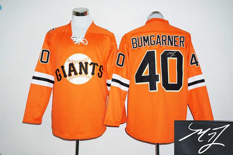 San Francisco Giants #40 Madison Bumgarner Orange Long Sleeve Stitched Signature Edition Jersey