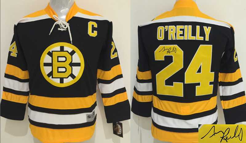 Youth Boston Bruins #24 Terry O'Reilly Black Yellow CCM Throwback Stitched Signature Edition Jersey