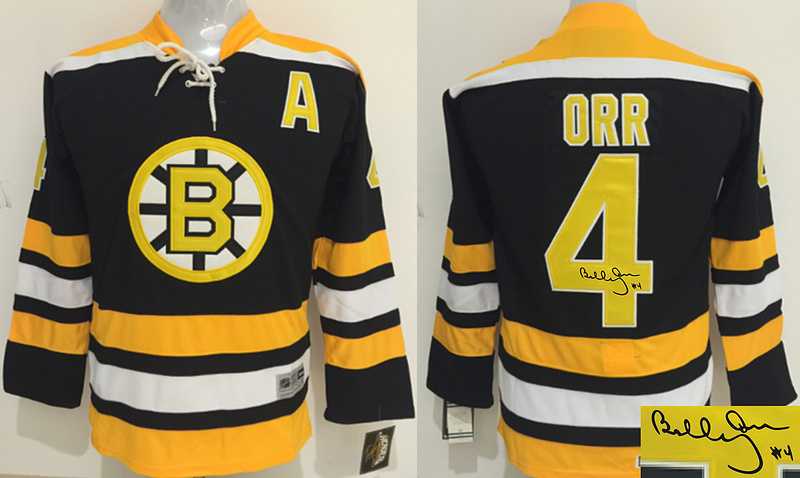 Youth Boston Bruins #4 Bobby Orr Black CCM Throwback Signature Edition Jersey