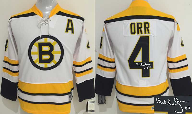 Youth Boston Bruins #4 Bobby Orr White CCM Throwback Signature Edition Jersey
