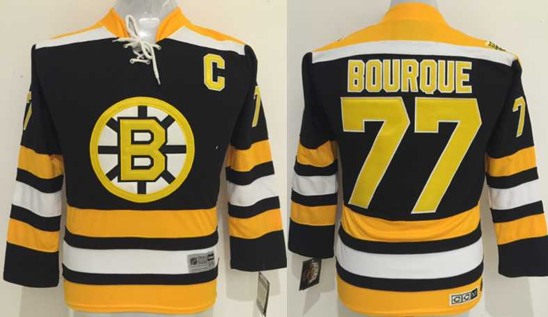 Youth Boston Bruins #77 Ray Bourque Black Yellow CCM Throwback Stitched Jerseys