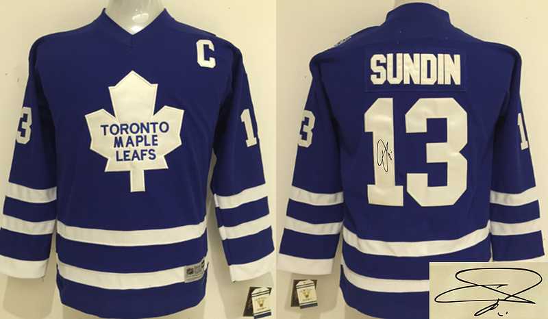 Youth Toronto Maple Leafs #13 Mats Sundin Blue Stitched NHL Signature Edition Jersey
