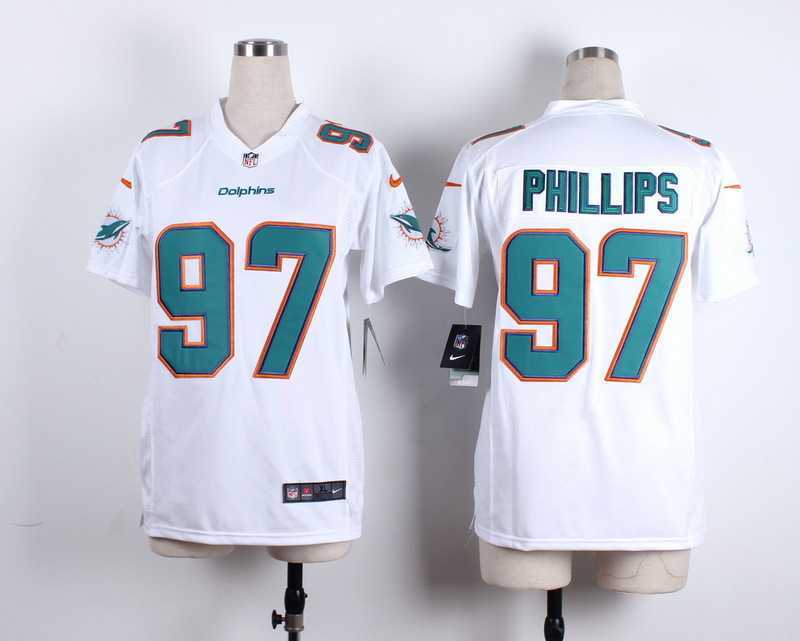 Glued Women Nike Miami Dolphins #97 Phillips White Team Color Game Jersey WEM