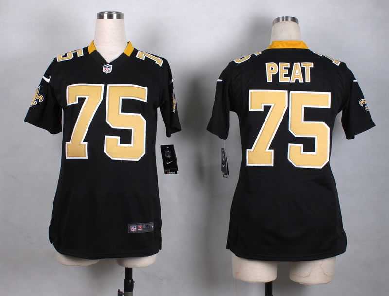 Glued Women Nike New Orleans Saints #75 Andrus Peat Black Team Color Game Jersey WEM