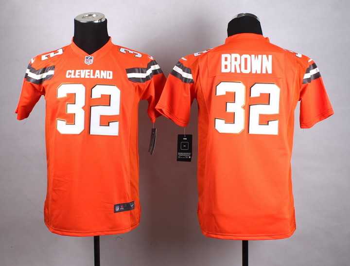 Glued Youth Nike Cleveland Browns #32 Jim Brown 2015 Orange Team Color Game Jersey WEM