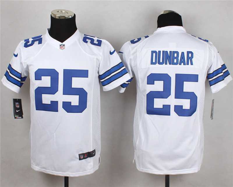 Glued Youth Nike Dallas Cowboys #25 Dunbar White Team Color Game Jersey WEM