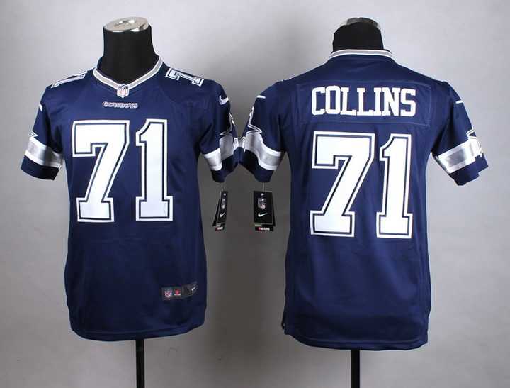 Glued Youth Nike Dallas Cowboys #71 Collins Navy Blue Team Color Game Jersey WEM
